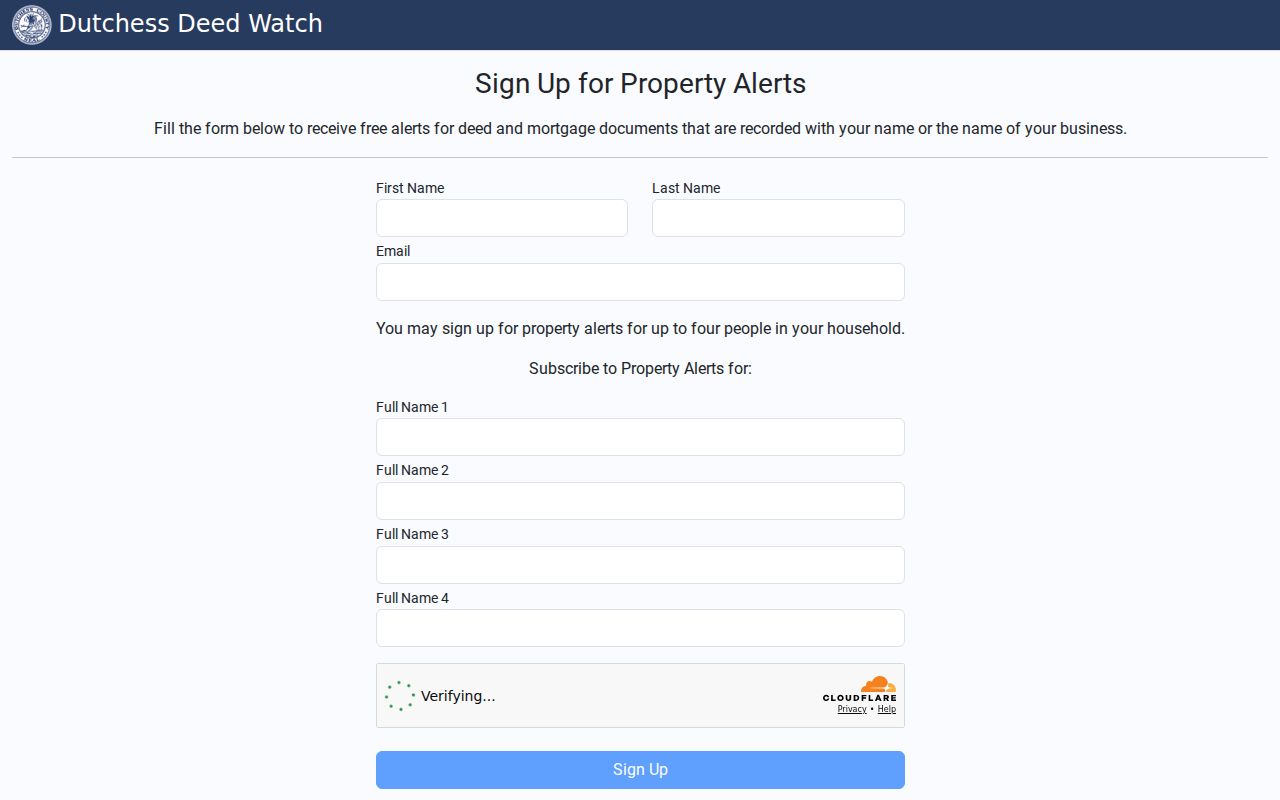 Wappinger residents directory Dutchess Deed Watch recording alert form