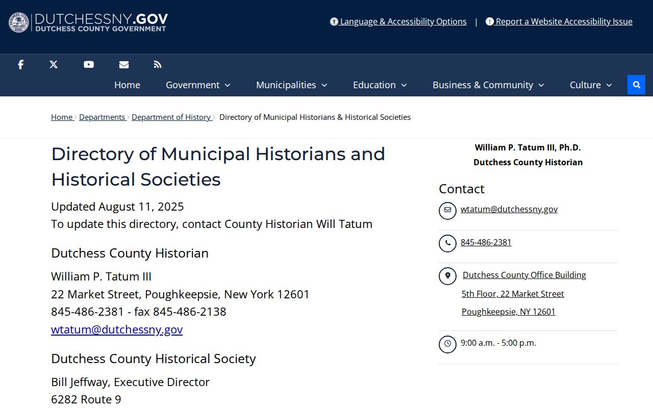 Wappinger neighbors Dutchess municipal historian directory