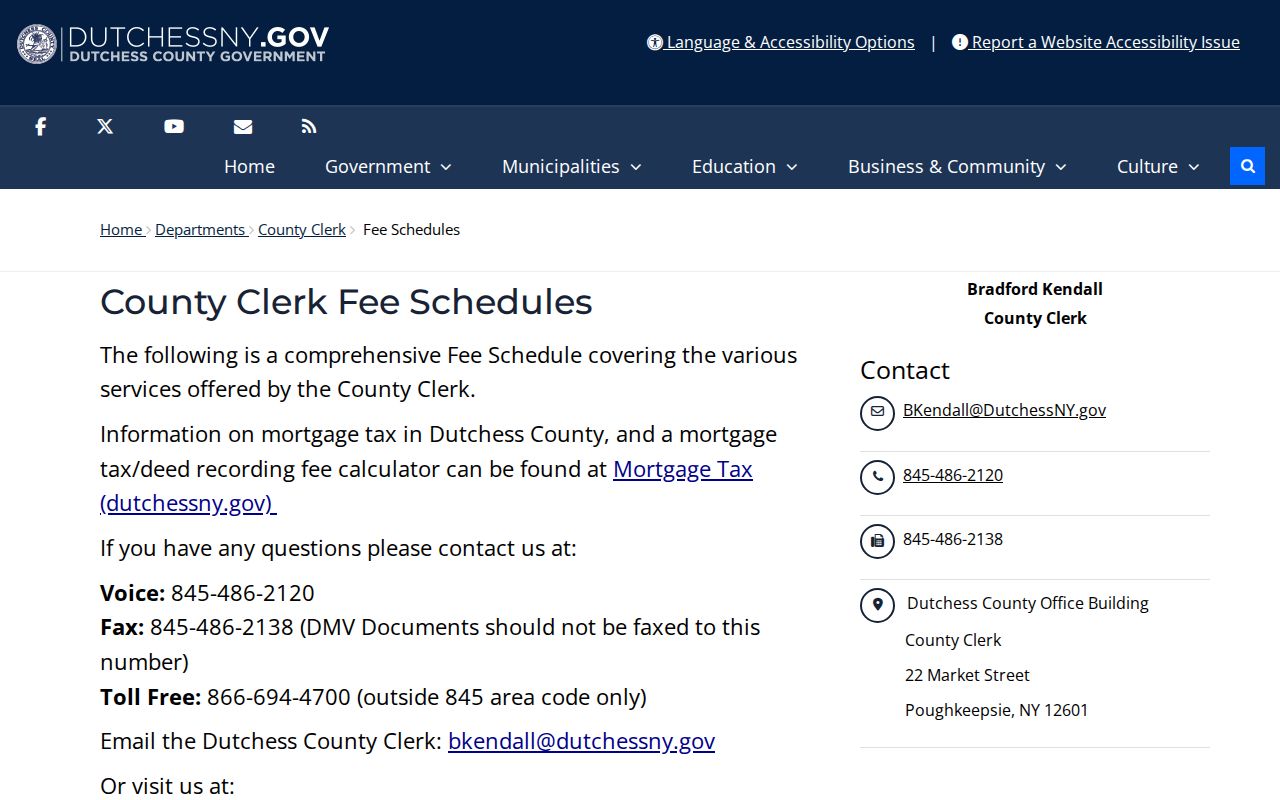 Wappinger previous residents research using Dutchess County Clerk fee schedules