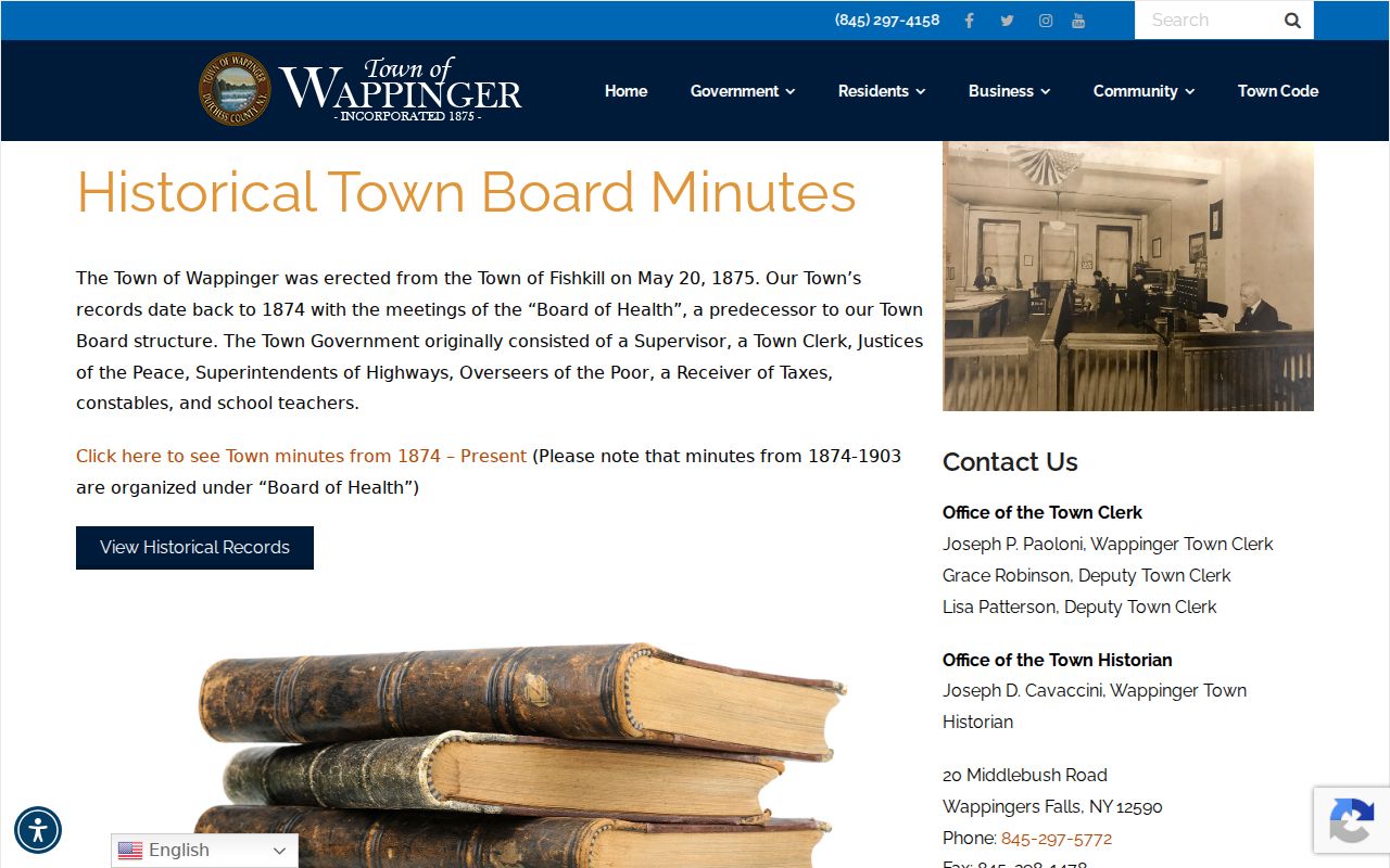 Wappinger previous residents research in historical Town Board Minutes