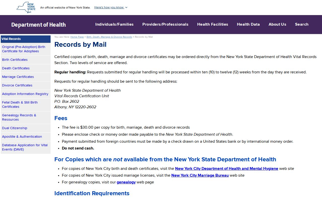 Wappinger resident lookup New York vital records mail request instructions